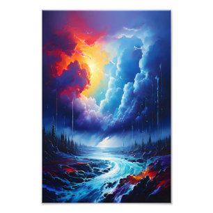 Levendige Stormy Sky Abstracte River Landscape Art Foto Afdruk
