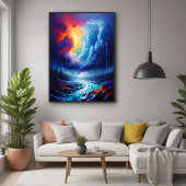 Levendige Stormy Sky Abstracte River Landscape Art Perfect Poster