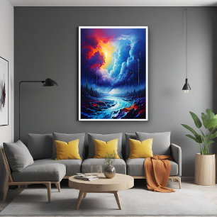 Levendige Stormy Sky Abstracte River Landscape Art Perfect Poster
