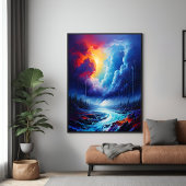 Levendige Stormy Sky Abstracte River Landscape Art Perfect Poster