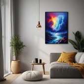 Levendige Stormy Sky Abstracte River Landscape Art Poster