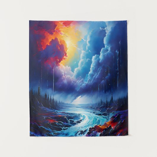 Levendige Stormy Sky Abstracte River Landscape Art Wandkleed (Voorkant)