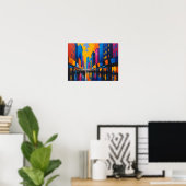 Levendige Straat Schilderij 's Nachts Poster (Thuiskantoor)