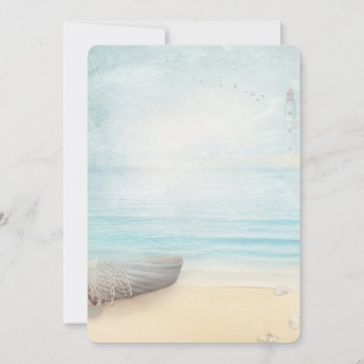 Levendige strand met Boat & Lighthouse Birthday Kaart (Achterkant)