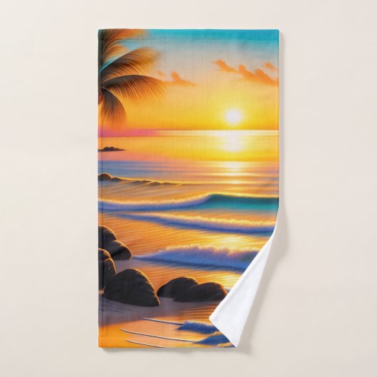 Levendige strandzonsondergang bad handdoek (Handdoek)