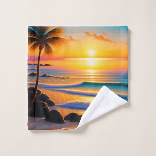 Levendige strandzonsondergang bad handdoek (Wasdoekje)