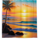 Levendige strandzonsondergang douchegordijn (Voorkant)