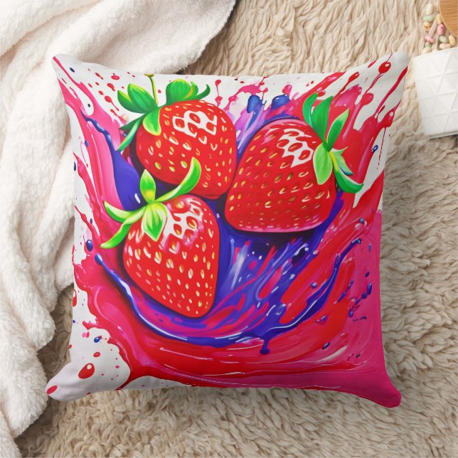 Levendige Strawberry Splash Kussen (Deken)