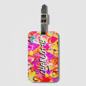 Levendige Street Art Geel & Roze Graffiti Harten Bagagelabel (Voorkant (verticaal))