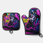 Levendige Street Art Glow Ovenwant & Pannenlap Set (Voorkant)