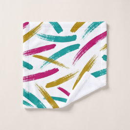 Levendige streken, turquoise, magenta en mosterdpa bad handdoek
