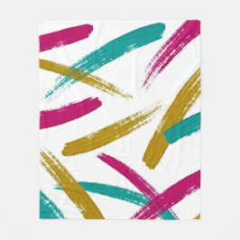 Levendige streken, turquoise, magenta en mosterdpa fleece deken