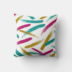 Levendige streken, turquoise, magenta en mosterdpa kussen