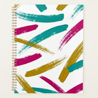 Levendige streken, turquoise, magenta en mosterdpa planner