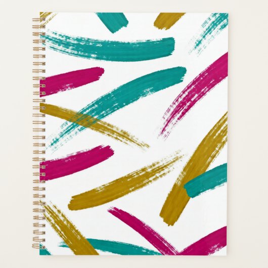 Levendige streken, turquoise, magenta en mosterdpa planner (Voorkant)