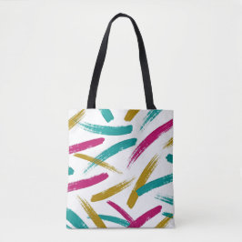 Levendige streken, turquoise, magenta en mosterdpa tote bag