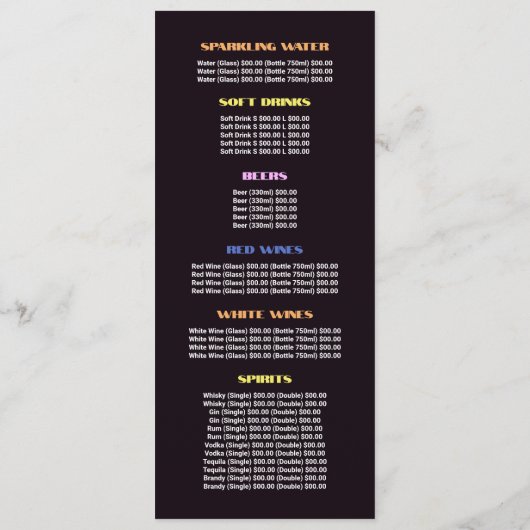 Levendige Strepen, Restaurant Slimline Menu (Achterkant)