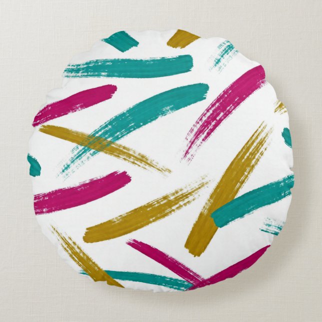 Levendige strepen, turquoise, magenta en mosterdpa rond kussen (Voorkant)