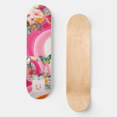 levendige stroming | Funky Retro Tropical Monogram Persoonlijk Skateboard (Voorkant)