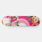 levendige stroming | Funky Retro Tropical Monogram Persoonlijk Skateboard (Horizontaal)