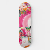 levendige stroming | Funky Retro Tropical Monogram Persoonlijk Skateboard (Voorkant)