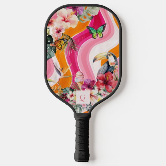 levendige stroming | Funky Retro Tropical Monogram Pickleball Paddle (Achterkant)