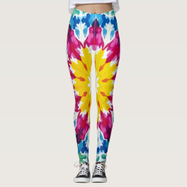 Levendige stropdas-kleurstof explosie in geel, roz leggings