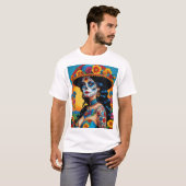 Levendige Sugar Skull Art T Shirt Retro Esthetisch (Voorkant volledig)