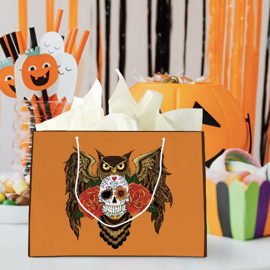 Levendige Suiker Skull Uil Rode Rozen Groot Cadeauzakje