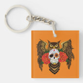 Levendige Suiker Skull Uil Rood Rozen Sleutelhanger (Voorkant)