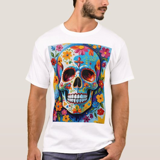 Levendige Suikerschedel Art Día de los Muertos T-s T-shirt (Voorkant)