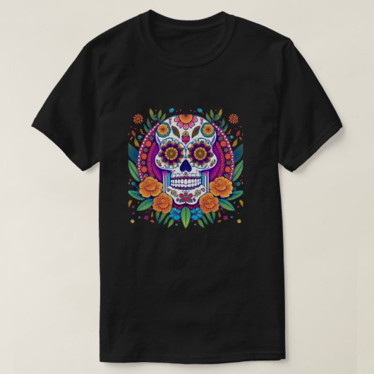 Levendige suikerschedel Fiesta - Dia de los Muerto T-shirt (Design voorkant)