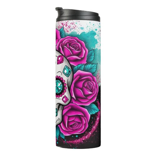 Levendige suikerschedel thermosbeker (Geroteerd rechts)