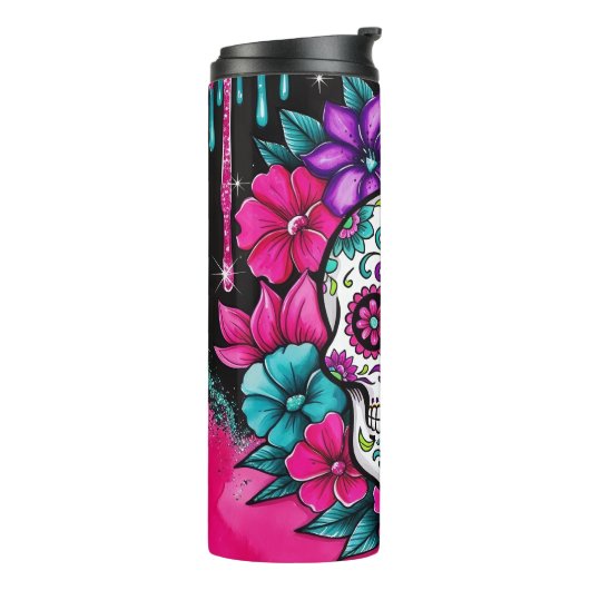 Levendige suikerschedel thermosbeker (Gedraaid links)