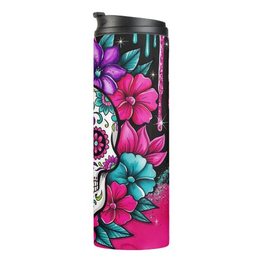 Levendige suikerschedel thermosbeker (Geroteerd rechts)