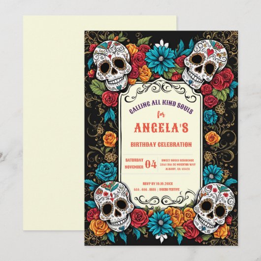 Levendige Suikerschedels Día de los Muertos Verjaa Kaart (Voorkant / Achterkant)