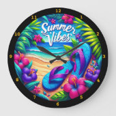 Levendige "Summer Vibes" Strandmuur Grote Klok (Voorkant)