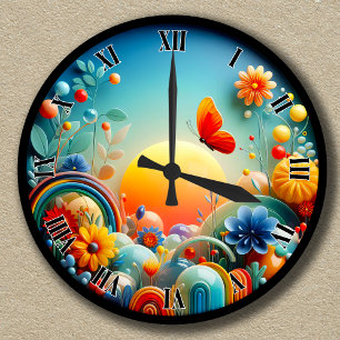 levendige Sunrise Butterfly Abstract Ronde Klok