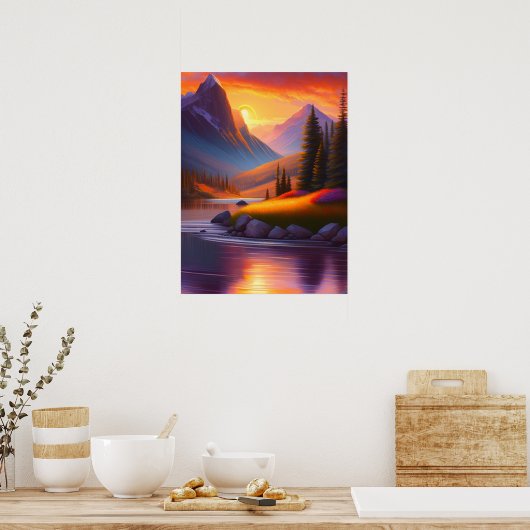 Levendige Sunrise Landscape Digitale download Poster (Keuken)
