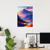 Levendige Sunrise Landschap Digitale Schilderij Pr Poster (Thuiskantoor)