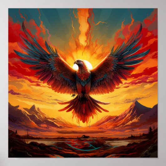 Levendige Sunrise Phoenix Poster - Majestic Wildli (Voorkant)