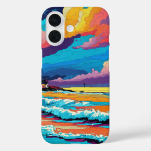 Levendige Sunset Beach Waves Artistiek Ontwerp iPhone 16 Hoesje