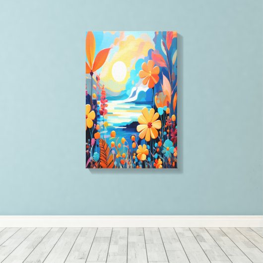 Levendige Sunset Floral Landschap Natuur Art Canvas Afdruk (Insitu (Houten vloer))