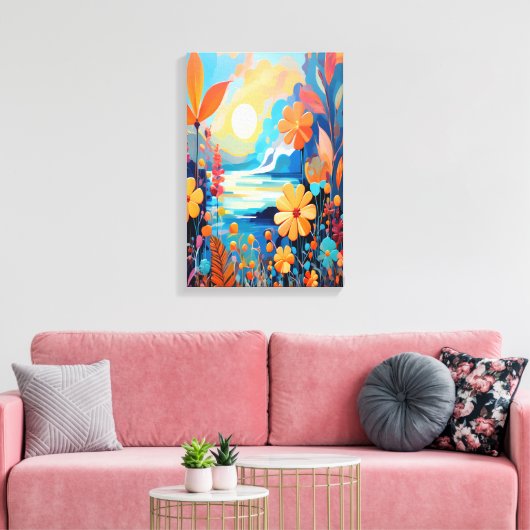 Levendige Sunset Floral Landschap Natuur Art Canvas Afdruk (Insitu (Woonkamer))