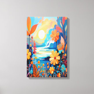 Levendige Sunset Floral Landschap Natuur Art Canvas Afdruk
