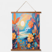 Levendige Sunset Floral Landschap Natuur Art Hangend Wandkleed (Voorkant)