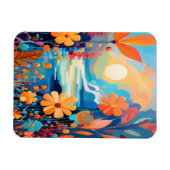Levendige Sunset Floral Landschap Natuur Art Magneet (Horizontaal)