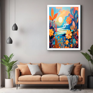 Levendige Sunset Floral Landschap Natuur Art Perfect Poster