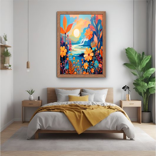 Levendige Sunset Floral Landschap Natuur Art Poster