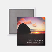 Levendige Sunset Haystack Rock Oregon 2 inch magne Magneet (Voorkant / Achterkant)